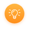 karriere tutor Ein orangefarbener runder Knopf mit einem Glühbirnensymbol in der Mitte. Die Glühbirne leuchtet und suggeriert das Konzept einer Idee oder Inspiration.